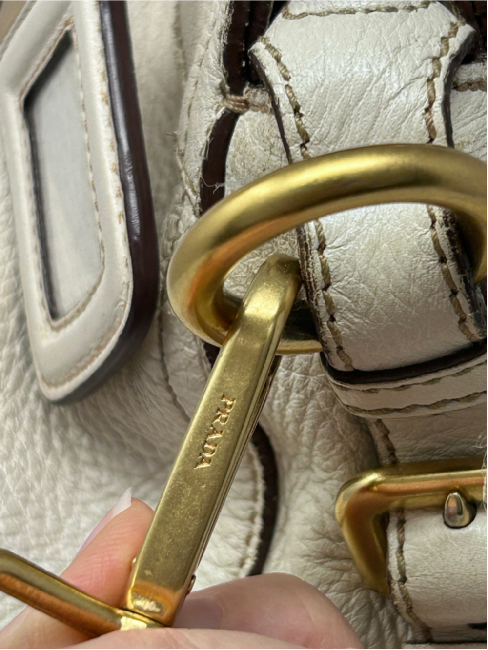 Prada Cervo Antik Leather Satchel Ivory Talco Crossbody Shoulder Bag - Picture 11 of 16